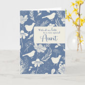 Tante Verjaardag Blauwe Vogels en Bloesems Kaart (Gele Bloem)