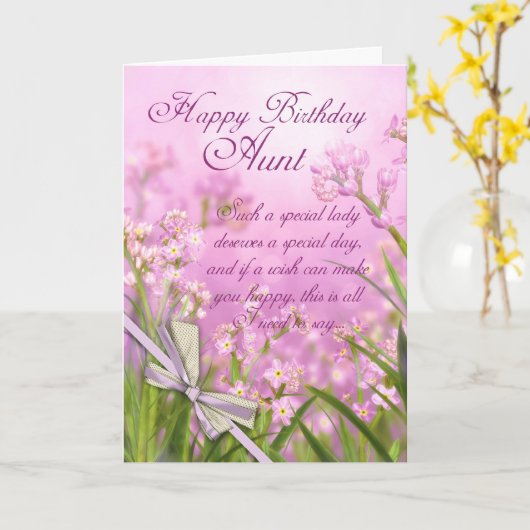 Tante Verjaardag Kaart - Roze Vrouwelijke Bloemen  (Gele Bloem)