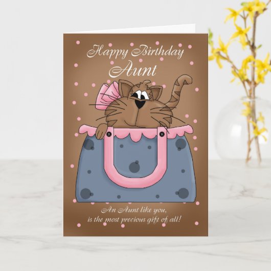 Tante Verjaardag Kaart - Schattigee Puppy Purse Pe (Gele Bloem)