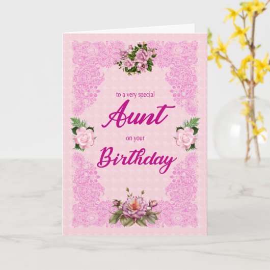 Tante verjaardag met roze rozenrozen Kaart (Gele Bloem)