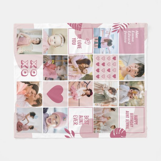 Tante Verjaardag Nicht Neef Foto Collage Roze Fleece Deken (Voorkant (Horizontaal))