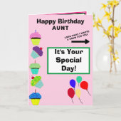 Tante Verjaardag Roze Cupcake Tower NAAM Kaart (Gele Bloem)