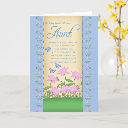 Tante verjaardagskaart bloemen en vlinders kaart (Gele Bloem)