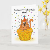Tante verjaardagskaart met gember cupcake kat kaart (Gele Bloem)