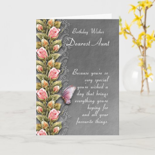 Tante verjaardagskaart - verjaardagskaart met roze kaart (Gele Bloem)