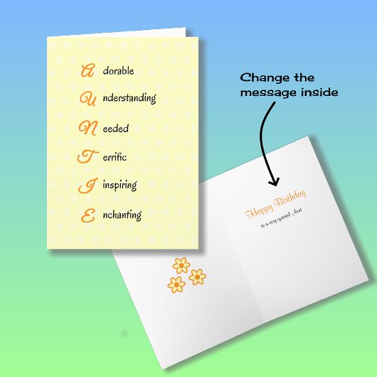 Tante verjaardagstekst bloemen sinaasappel kaart