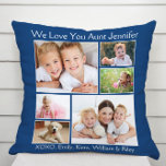 Tante we houden van jullie Foto Names Personenblau Kussen<br><div class="desc">Viel je tante met deze aangepaste meerfotocollage kussen. Je kunt je personaliseren met zes familiefoto's van nichtjes, neefjes, andere familieleden, huisdieren, enz., je kunt de expressie aanpassen aan "Ik hou van je" of "We houden van je", of ze "tante", "tante", "Tia" enz. wordt genoemd, en namen toevoegen als handtekening, allemaal...</div>