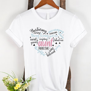 Tante Word Cloud Pink en Blue Heart T-shirt