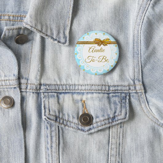 Tante wordt Baby shower Blauw & Goud Button (In situ)