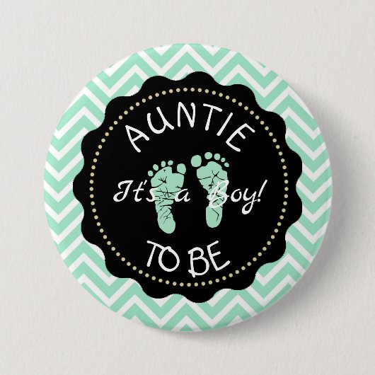 Tante wordt Sage Green Chevron Baby shower knop Ronde Button 7,6 Cm (Voorkant)