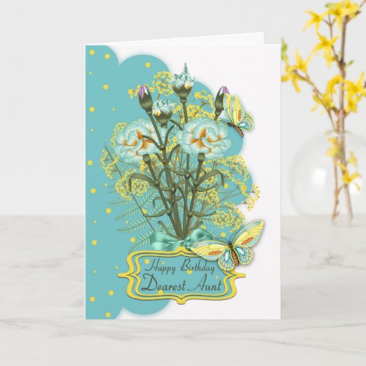 Tante, zomerse kleur verjaardagskaart met anjers kaart (Gele Bloem)