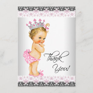 Tantekaart voor Vintage Princess Baby Shower Bedankkaart