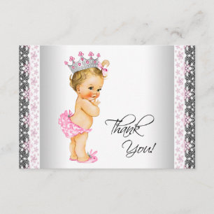 Tantekaart voor Vintage Princess Baby Shower Bedankkaart