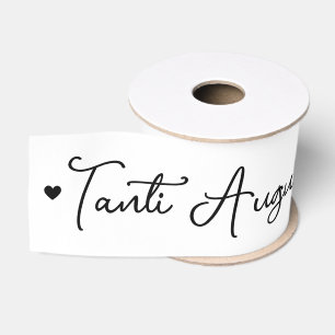 'Tanti Auguri a Te' Zwarte Script op Wit Grosgrain Lint