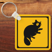 Tanuki Crossing! Japans verkeersbord Sleutelhanger (Voorkant)