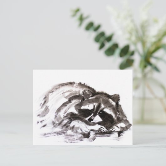 Tanuki sumie briefkaart (Staand voorkant)