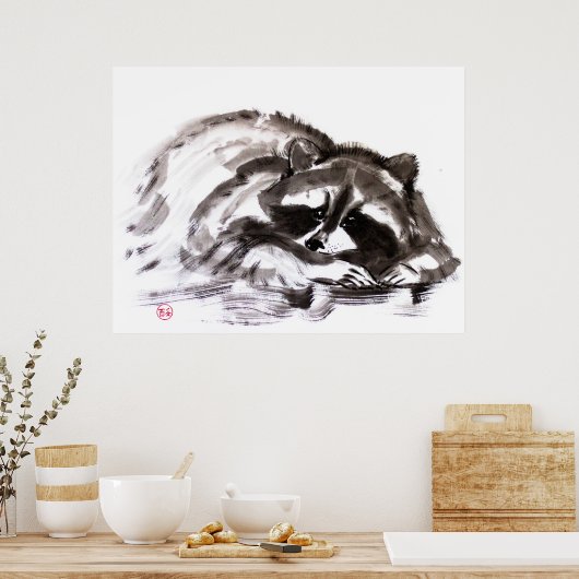 Tanuki sumie schilderij poster (Keuken)
