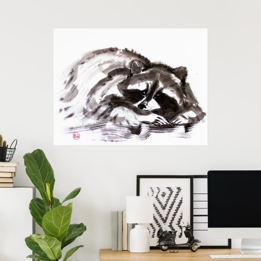 Tanuki sumie schilderij poster (Thuiskantoor)