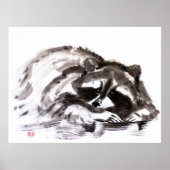 Tanuki sumie schilderij poster (Voorkant)