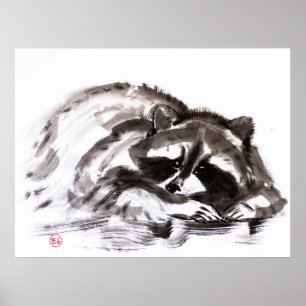Tanuki sumie schilderij poster