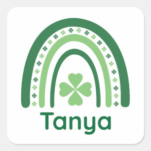Tanya Name Clover Boho Rainbow Vierkante Sticker