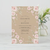 Tanzachte Roze Ranunculus Eucalyptus Bruiloft Kaart (Staand voorkant)