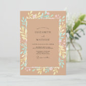Tanzachte Wilde Bloemen Bruiloft Kaart (Staand voorkant)