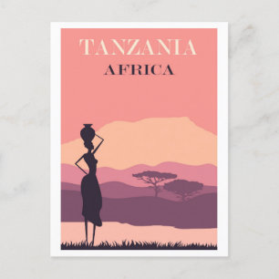 Tanzania Afrika Roze  Afrikaans Vrouw Reizen Briefkaart