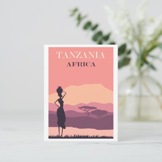 Tanzania Afrika Roze  Afrikaans Vrouw Reizen Briefkaart (Staand voorkant)