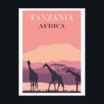 Tanzania Afrika Roze  Giraffe Reizen Briefkaart<br><div class="desc">Iedereen zou graag dit  roze reis briefkaart met een retro giraffe illustratie ontvangen in Tanzania,  Afrika!</div>