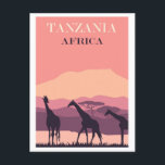 Tanzania Afrika Roze Giraffe Reizen Briefkaart<br><div class="desc">Iedereen zou graag dit roze reis briefkaart met een retro giraffe illustratie ontvangen in Tanzania, Afrika!</div>