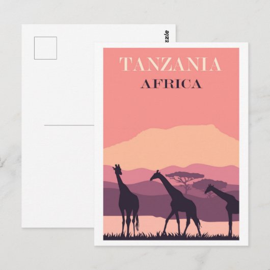 Tanzania Afrika Roze  Giraffe Reizen Briefkaart (Voorkant / Achterkant)