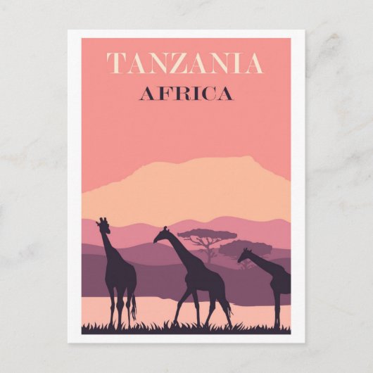 Tanzania Afrika Roze  Giraffe Reizen Briefkaart (Voorkant)