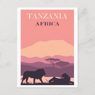 Tanzania Afrika Roze  Leeuw Reizen Briefkaart