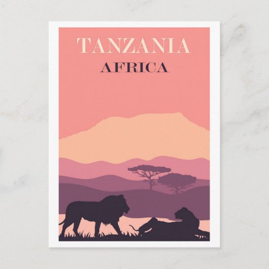 Tanzania Afrika Roze  Leeuw Reizen Briefkaart (Voorkant)