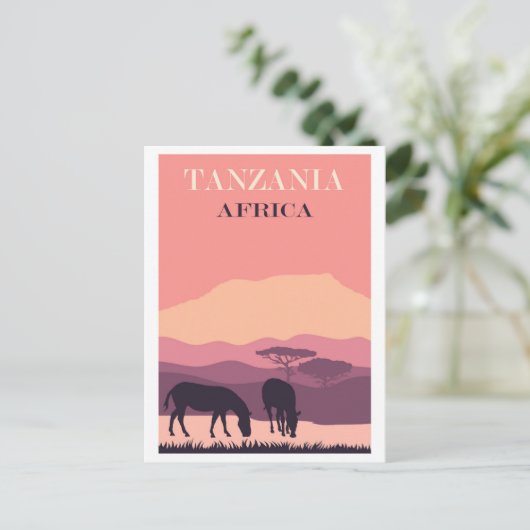 Tanzania Afrika Roze  Zebra Reizen Briefkaart (Staand voorkant)