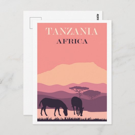 Tanzania Afrika Roze  Zebra Reizen Briefkaart (Voorkant / Achterkant)