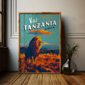 Tanzania Afrika Vintage Reizen Print Poster Leeuw