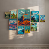 Tanzania Afrika Vintage Reizen Print Poster Leeuw