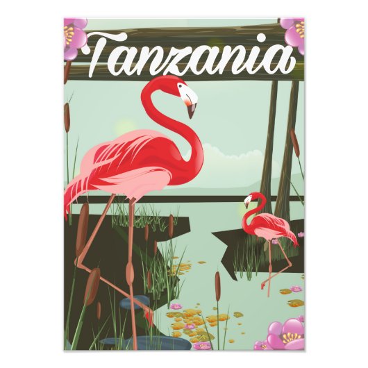 Tanzania - Bod Natron - reisposter Flamingo Foto Afdruk (Voorkant)