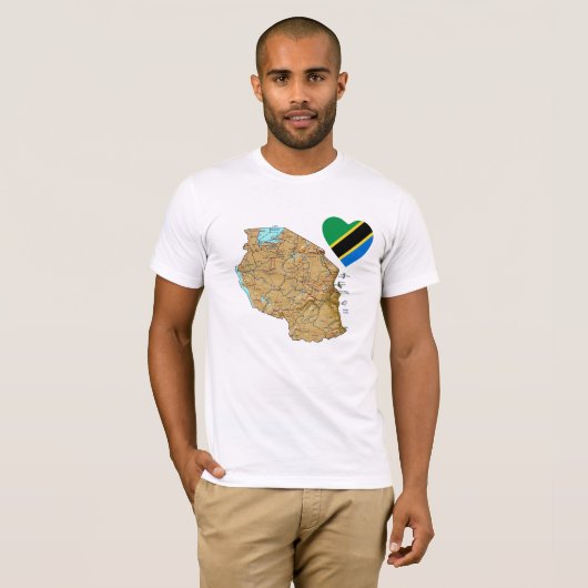 Tanzania Flag Hart en kaart T-shirt (Voorkant volledig)
