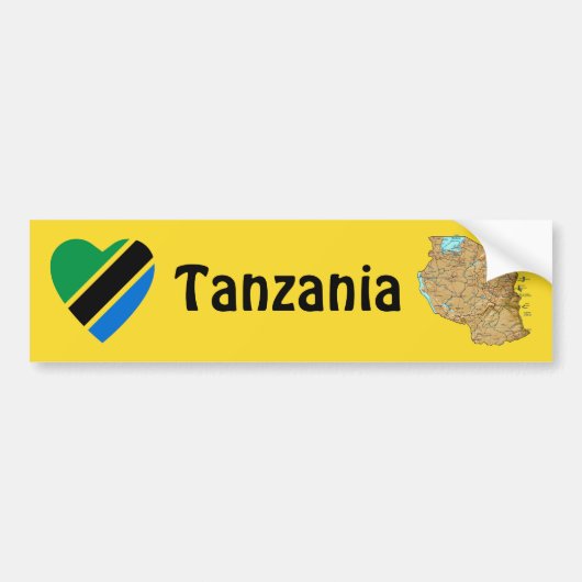 Tanzania Flag Heart + Map Bumpersticker (Voorkant)