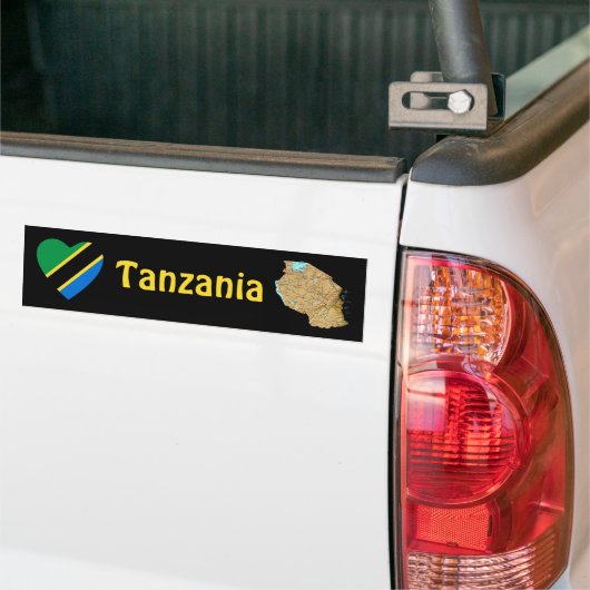 Tanzania Flag Heart + Map Bumpersticker (Op Truck)
