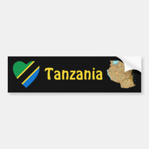 Tanzania Flag Heart + Map Bumpersticker