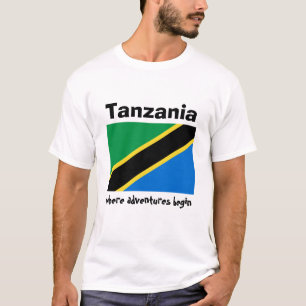 Tanzania Flag + Map + Tekst T-Shirt