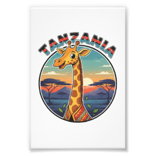 Tanzania giraffe nationaal dier symbool cartoon cu foto afdruk