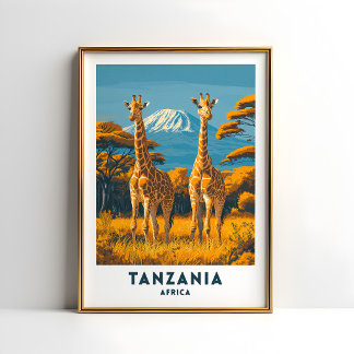 Tanzania Giraffe Safari Reisposter Kunst Poster