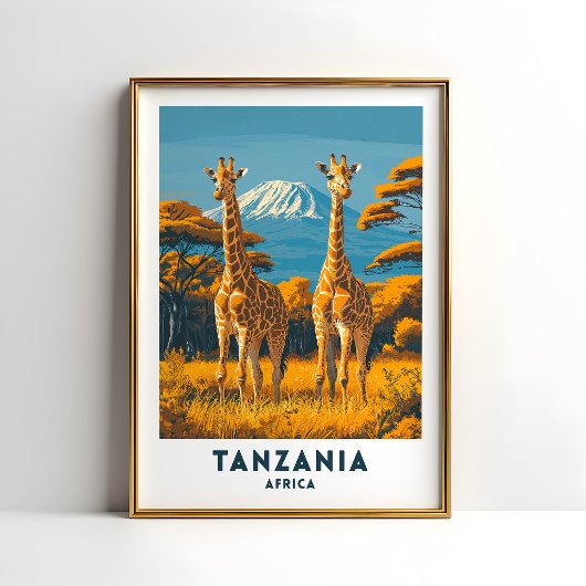 Tanzania Giraffe Safari Reisposter Kunst Poster