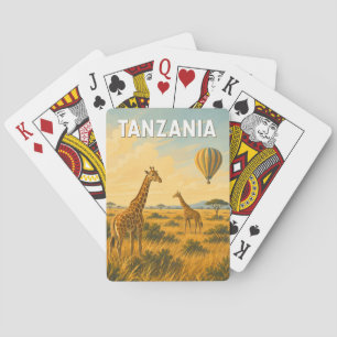 Tanzania Heet Luchtballon Illustratie Reis Kunst Pokerkaarten