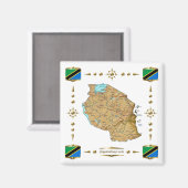 Tanzania Map + Flags Magnet (Voorkant / Achterkant)